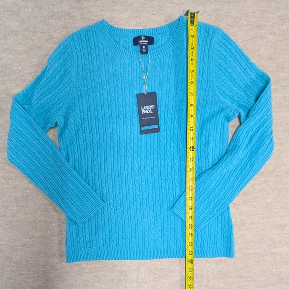 *NWT* Lands' End Cashmere Women's Blue Teal Cable Knit Sweater Size Medium - Picture 4 of 7